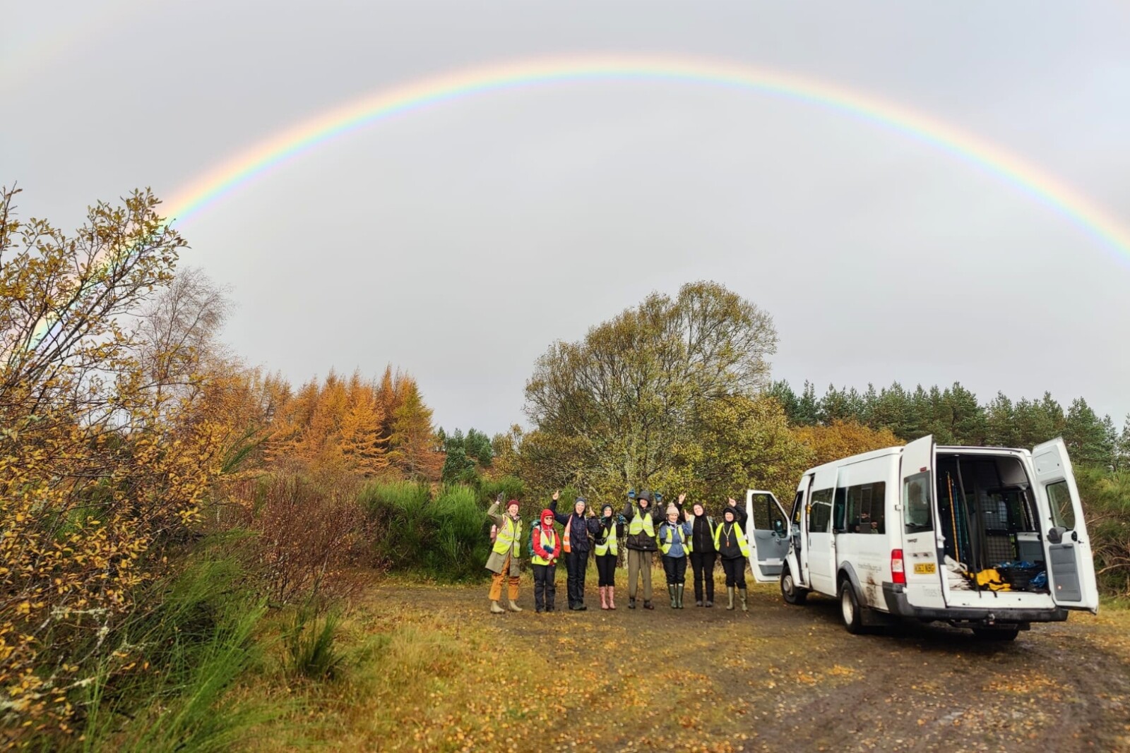 rainbow over minibus